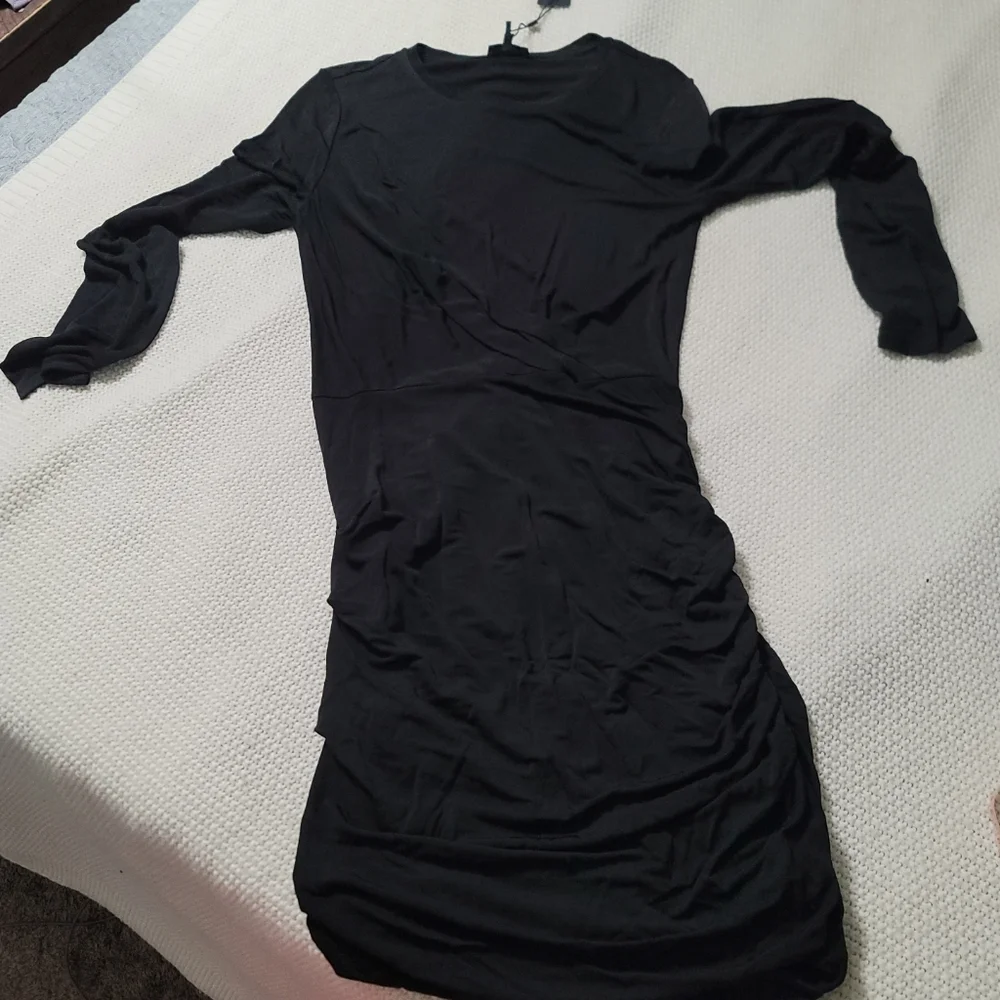 ~NWT~ Rag & Bone dress‎ Holly Drape Ruched Minidress Black Size X-Large - Picture 13 of 16